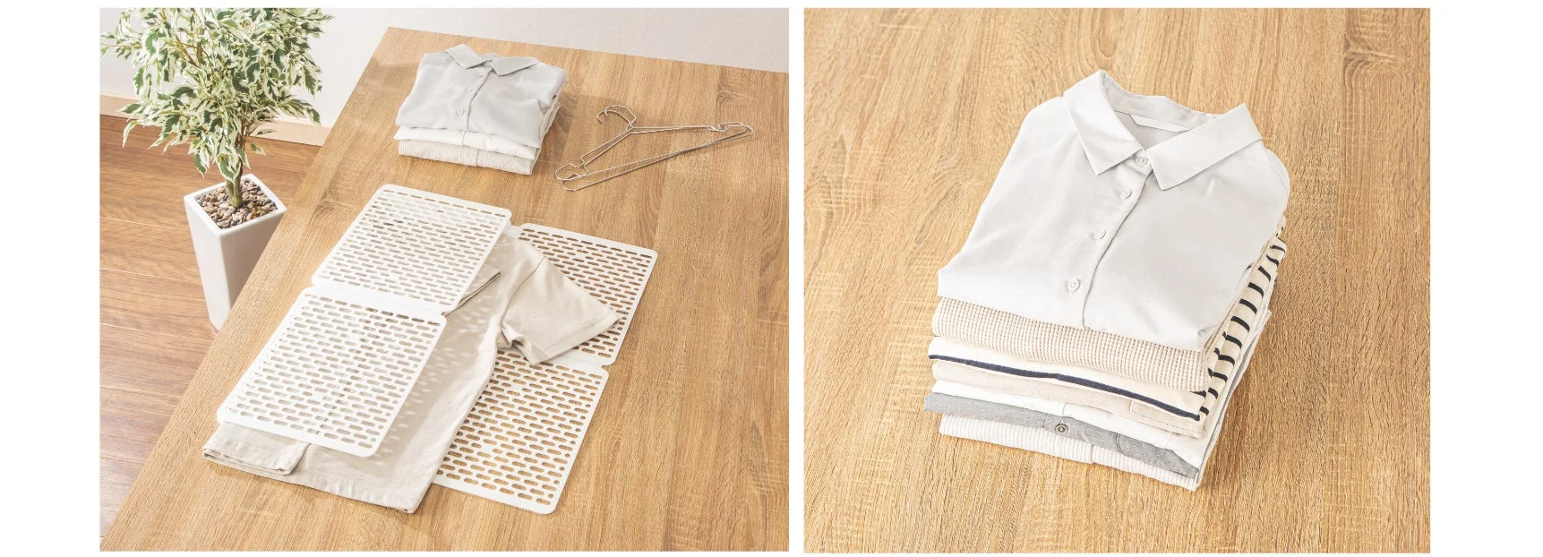 きれいにたたまれた衣類と折りたたみボード